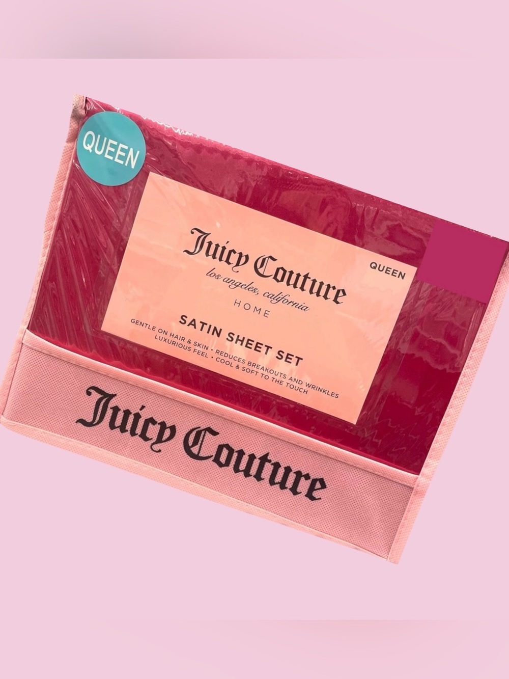 Juicy Couture Deep Pocket Satin 4-pc Queen Sheet Set Hot Pink Fuchsia JC NEW NIP